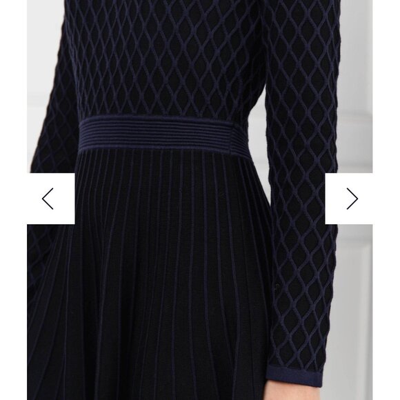 Sold Hugo Boss Wedressy Pleated Dress Size Medium Blue Silk Blend Long Sleeve - Picture 2 of 16